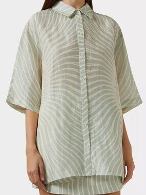 Significant Other Women's Green Celeste Knit Geometric Linen-Blend Top Size 12